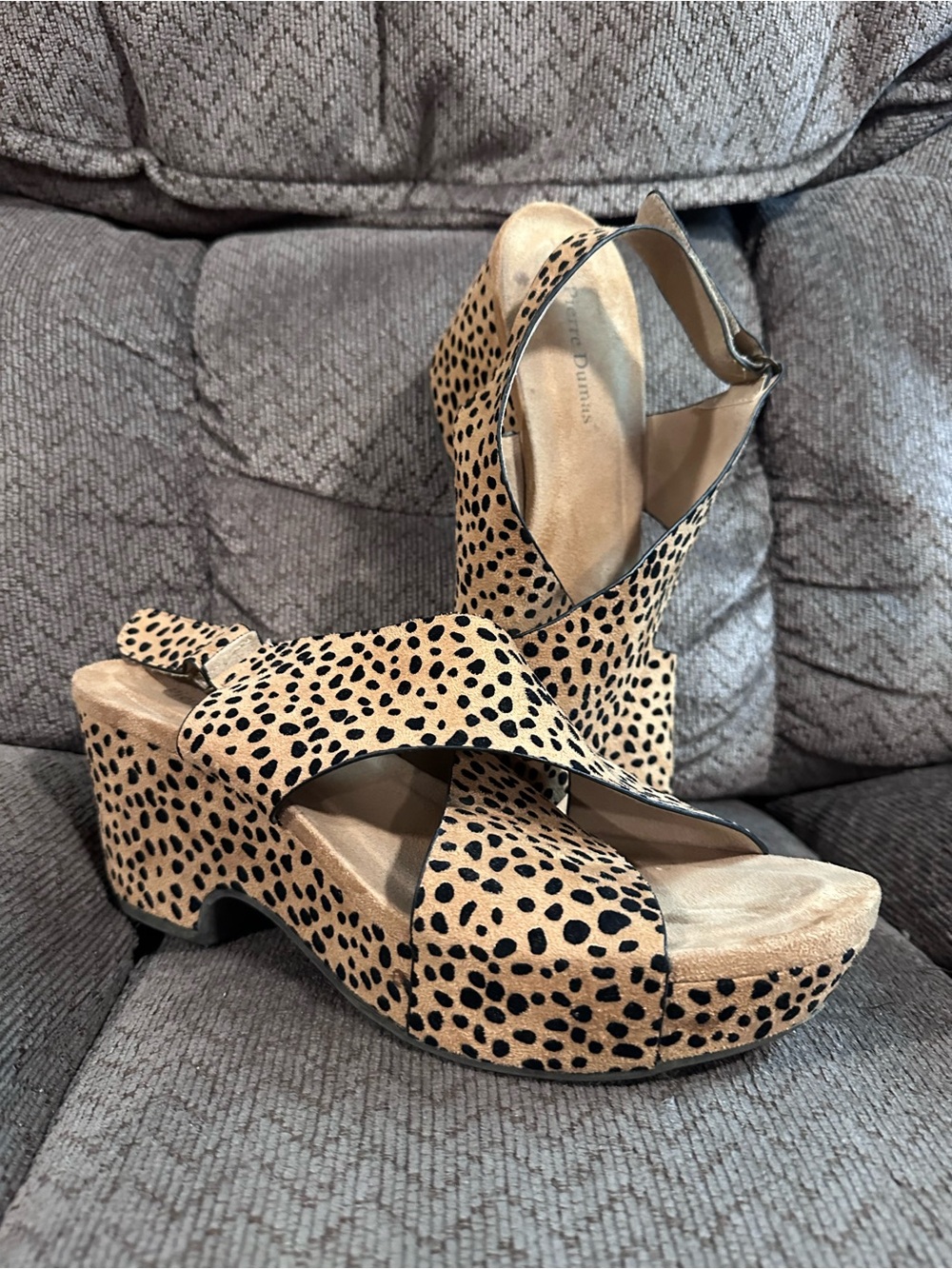 Pierre Dumas Leopard Platform Sandals in Tan and Black